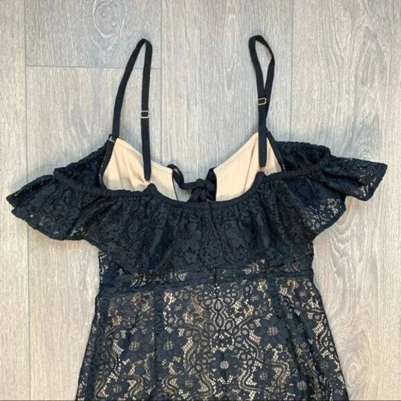 Free People For Love & Lemons Rosemary Mini Dress Lace Halter Off Shoulder Black - Picture 11 of 14
